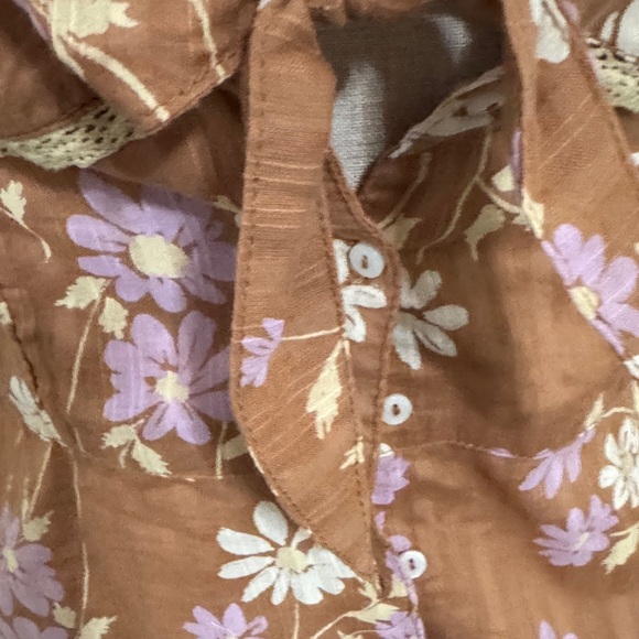 Free People Brown Floral Cap Sleeve Blouse - Picture 2 of 6